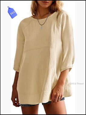 Oversized Peplum Tunic Top 3/4 Sleeve Flowy Blouse Summer Casual
